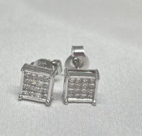 14K bílo zlato s náušnice diamanty čtvercové 